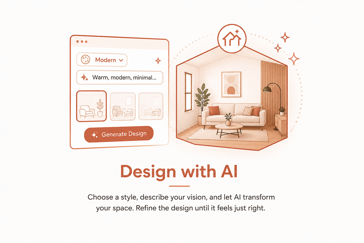 Design with AI — choose a style and generate a room redesign